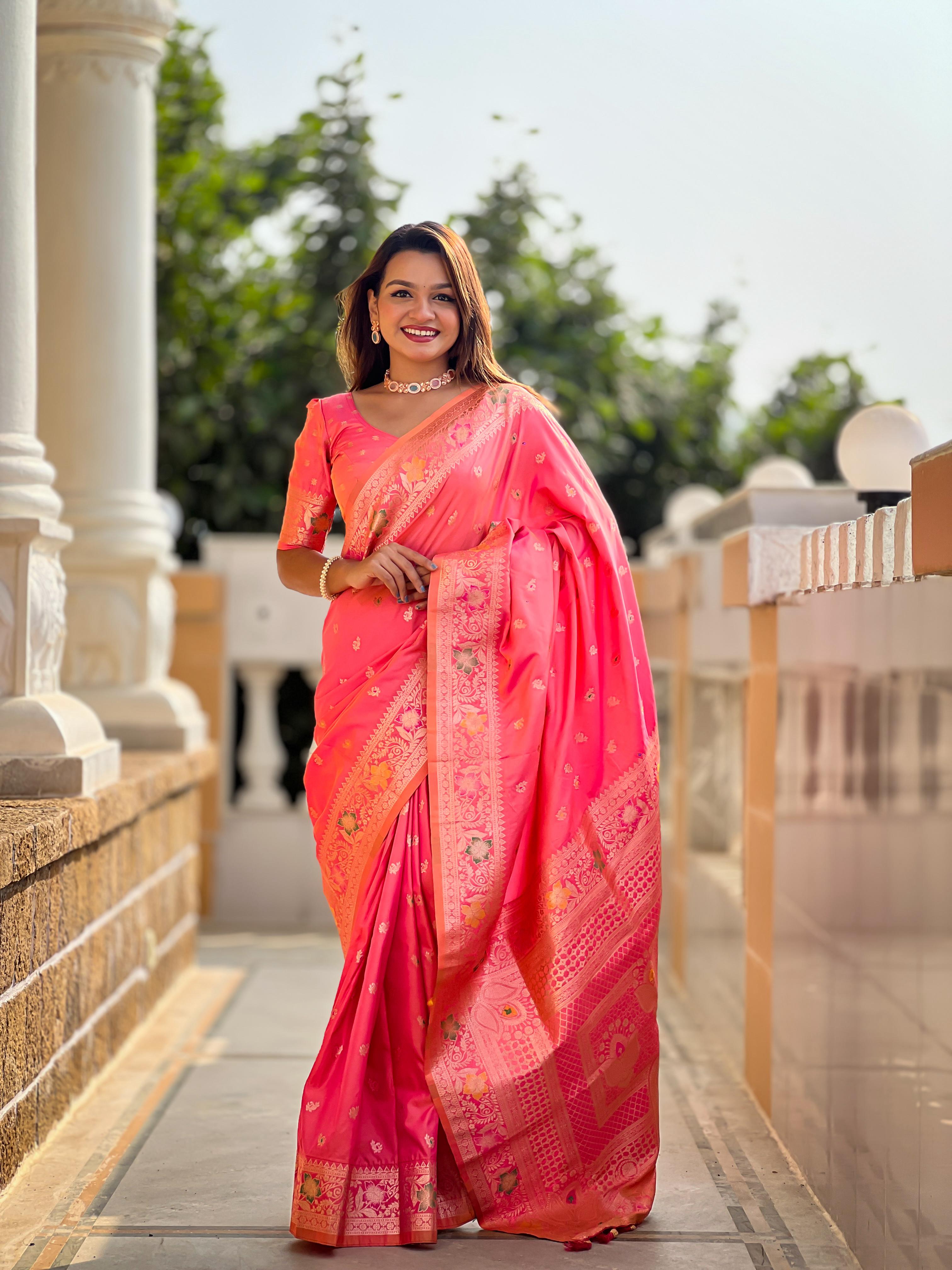 Zari weawing Rich meenakari pallu with Meenakari  weawing border & Tassels Banarasi Silk Saree